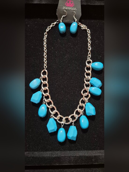 paparazzi Jewelry - paparazzi Turquoise Beaded Charm Chain Necklace and Earrings